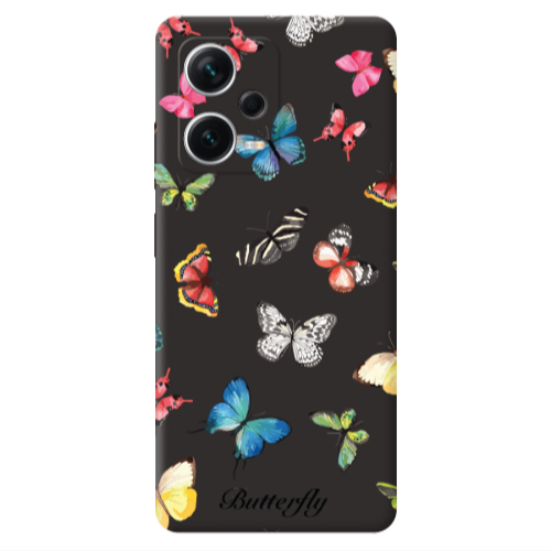 Xiaomi Poco X5 Mixed Butterflys Black Colored Silicone TPU Θήκη