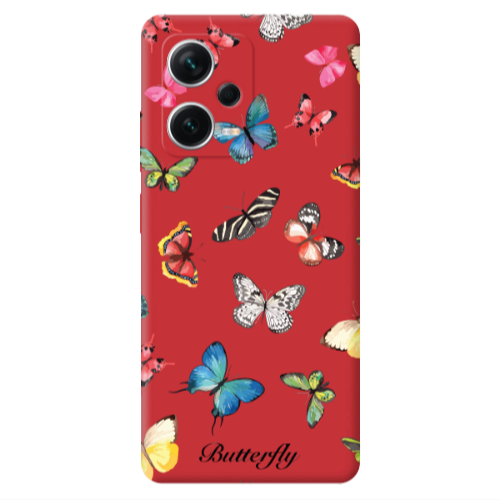 Xiaomi Poco X5 Mixed Butterflys Red Colored Silicone TPU Θήκη
