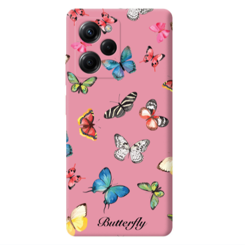 Xiaomi Poco X5 Pro Mixed Butterflys Pink Colored Silicone TPU Θήκη