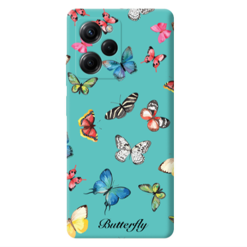 Xiaomi Poco X5 Pro Mixed Butterflys Turquoise Colored Silicone TPU Θήκη