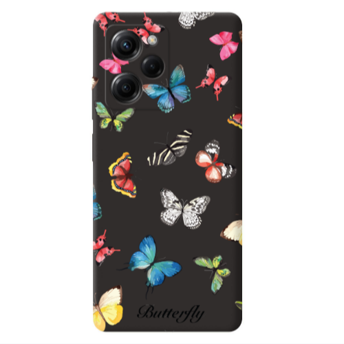 Xiaomi Poco X5 Pro Mixed Butterflys Black Colored Silicone TPU Θήκη
