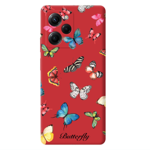 Xiaomi Poco X5 Pro Mixed Butterflys Red Colored Silicone TPU Θήκη