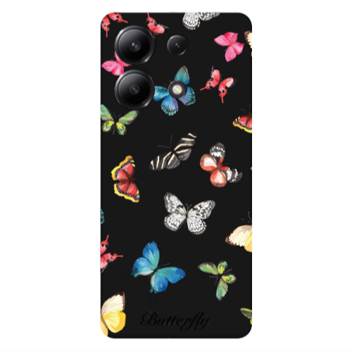 Xiaomi Redmi Note 13 4G Mixed Butterflys Black Colored Silicone TPU Θήκη