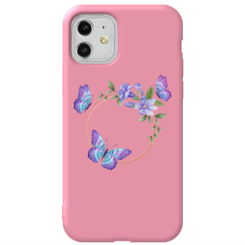 Apple iPhone 11  Butterfly on the ring Pink Colored Silicone TPU Θήκη