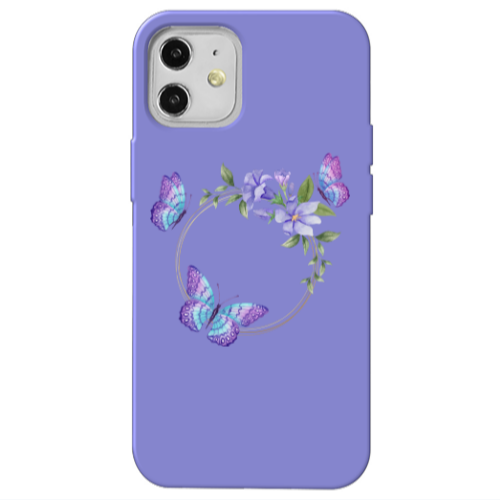 Apple iPhone 12 Butterfly on the ring Purple Colored Silicone TPU Θήκη