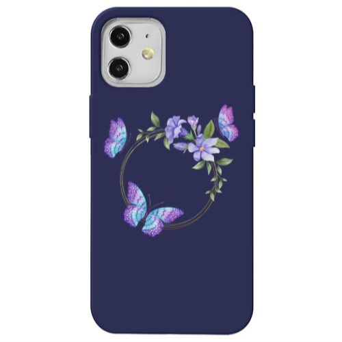 Apple iPhone 12 Butterfly on the ring Dark blue Colored Silicone TPU Θήκη