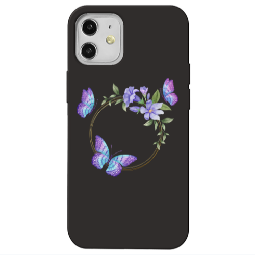 Apple iPhone 12 Butterfly on the ring Black Colored Silicone TPU Θήκη