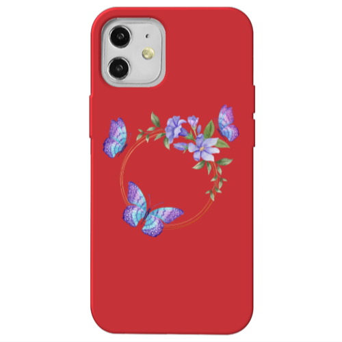 Apple iPhone 12 Butterfly on the ring Red Colored Silicone TPU Θήκη