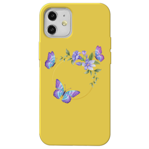 Apple iPhone 12 Butterfly on the ring Yellow Colored Silicone TPU Θήκη