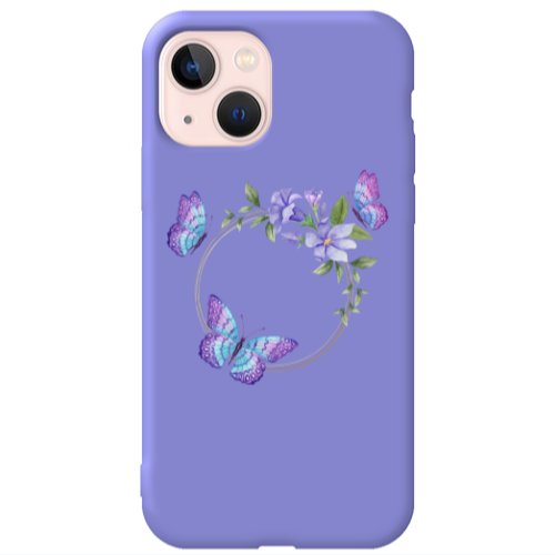 Apple iPhone 13 Butterfly on the ring Purple Colored Silicone TPU Θήκη