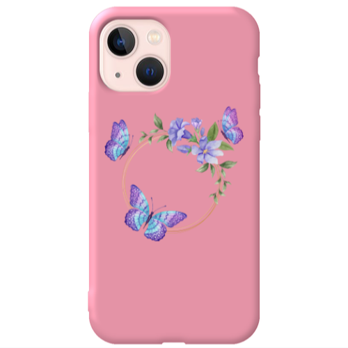 Apple iPhone 13 Butterfly on the ring Pink Colored Silicone TPU Θήκη
