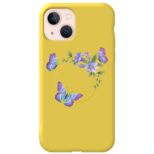 Apple iPhone 13 Butterfly on the ring Yellow Colored Silicone TPU Θήκη