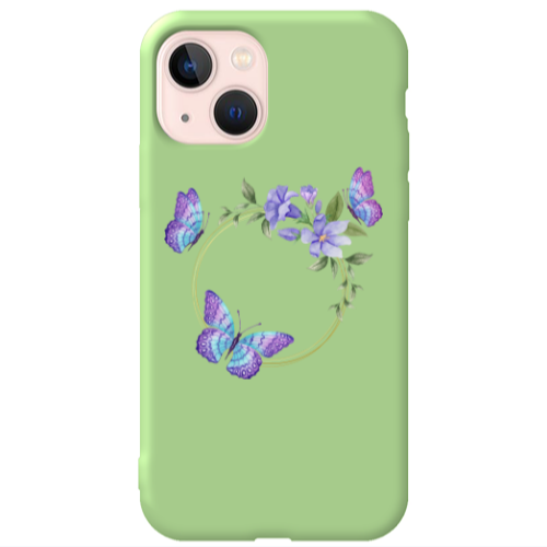 Apple iPhone 13 Butterfly on the ring Light Green Colored Silicone TPU Θήκη