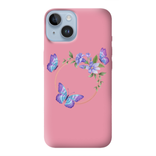 Apple iPhone 14  Butterfly on the ring Pink Colored Silicone TPU Θήκη
