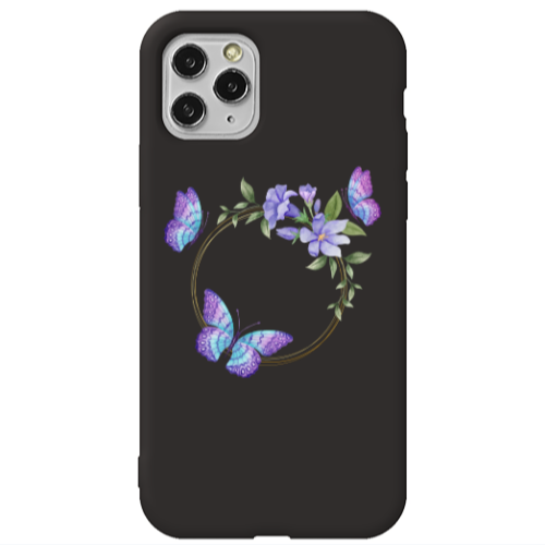 Apple iPhone 11 Pro Max Butterfly on the ring Black Colored Silicone TPU Θήκη