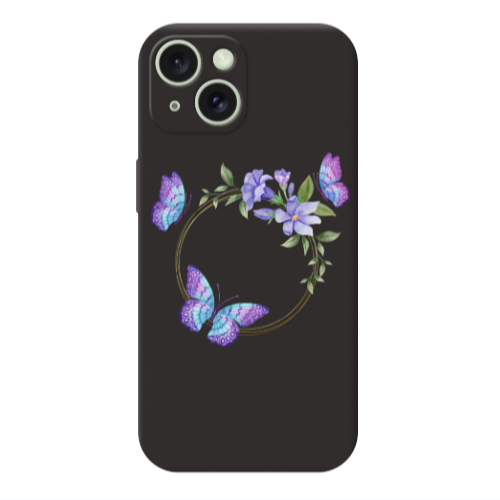 Apple iPhone 15 Butterfly on the ring Black Colored Silicone TPU Θήκη