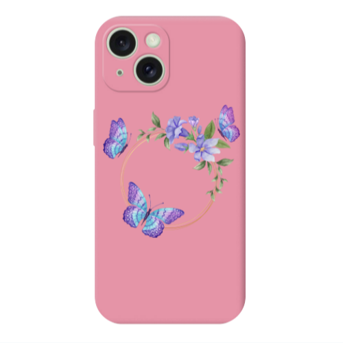 Apple iPhone 15 Plus Butterfly on the ring Pink Colored Silicone TPU Θήκη