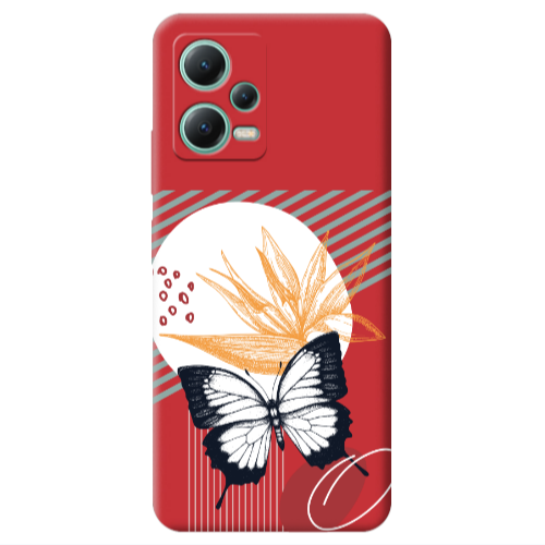Xiaomi Redmi Note 12 Pro 5G Butterfly Lines Red Colored Silicone TPU Θήκη