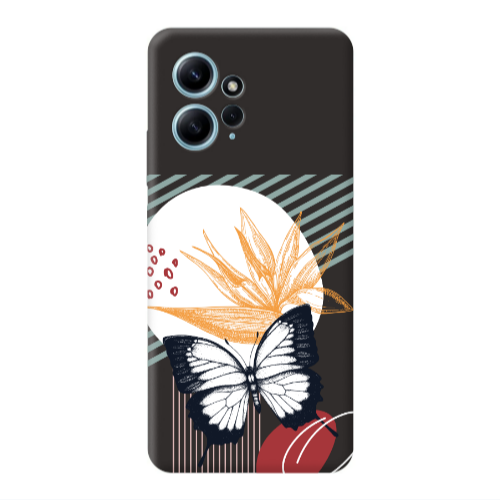 Xiaomi Redmi Note 12 4G Butterfly Lines Black Colored Silicone TPU Θήκη