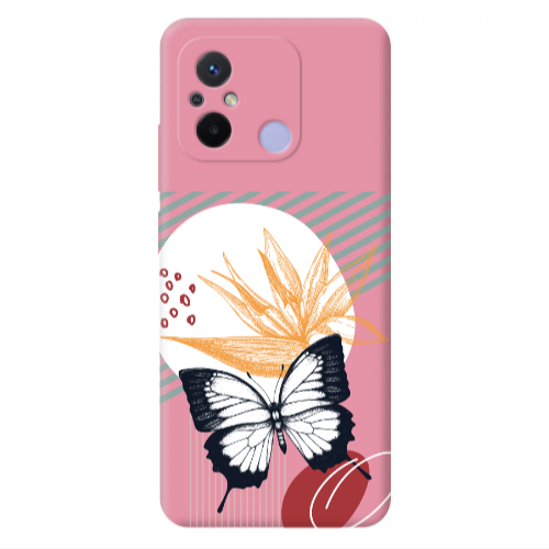 Xiaomi Redmi 12C Butterfly Lines Pink Colored Silicone TPU Θήκη