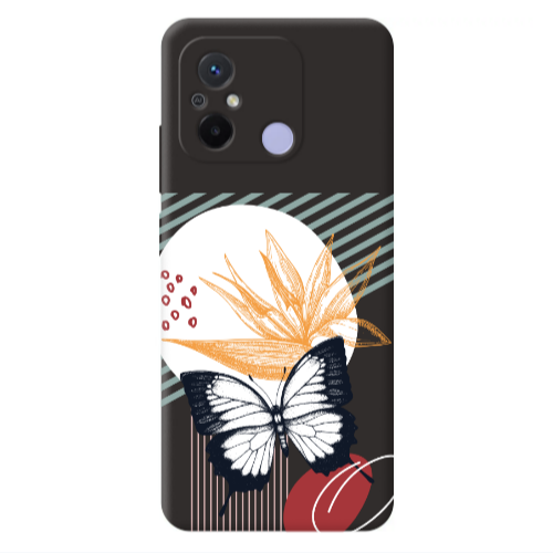 Xiaomi Redmi 12C Butterfly Lines Black Colored Silicone TPU Θήκη