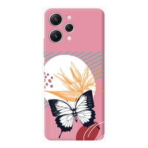 Xiaomi Redmi 12 Butterfly Lines Pink Colored Silicone TPU Θήκη