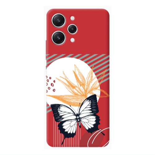 Xiaomi Redmi 12 Butterfly Lines Red Colored Silicone TPU Θήκη