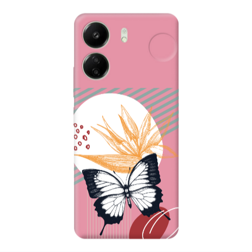 Xiaomi Redmi 13C Butterfly Lines Pink Colored Silicone TPU Θήκη