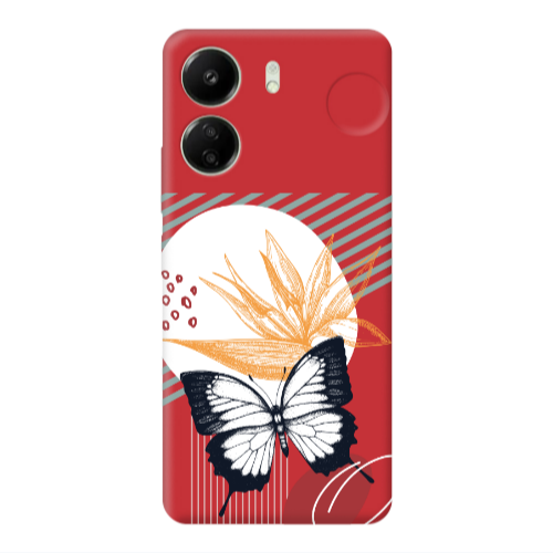 Xiaomi Redmi 13C Butterfly Lines Red Colored Silicone TPU Θήκη