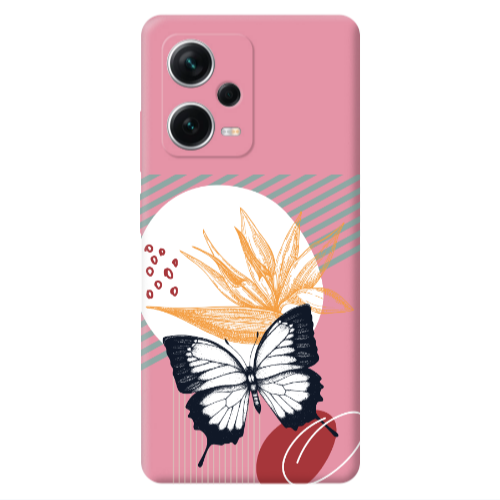 Xiaomi Poco X5 Butterfly Lines Pink Colored Silicone TPU Θήκη