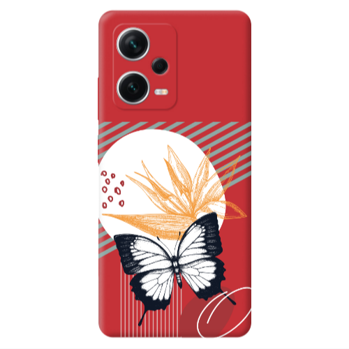 Xiaomi Poco X5 Butterfly Lines Red Colored Silicone TPU Θήκη