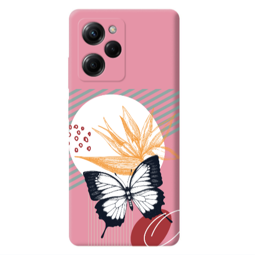 Xiaomi Poco X5 Pro Butterfly Lines Pink Colored Silicone TPU Θήκη