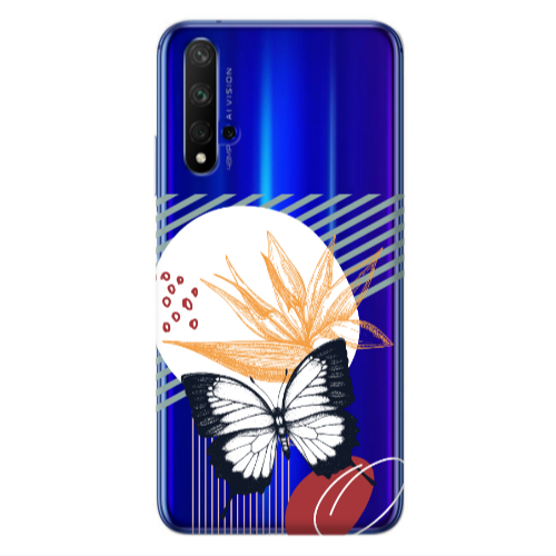 Huawei Nova 5 T Butterfly Lines Transparent Silicone TPU Θήκη