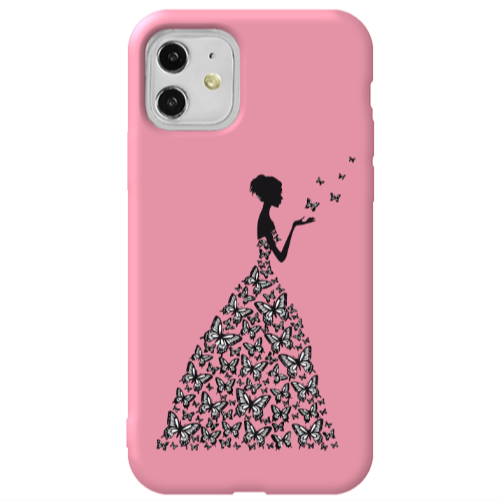 Apple iPhone 11  Butterfly Girl Pink Colored Silicone TPU Θήκη