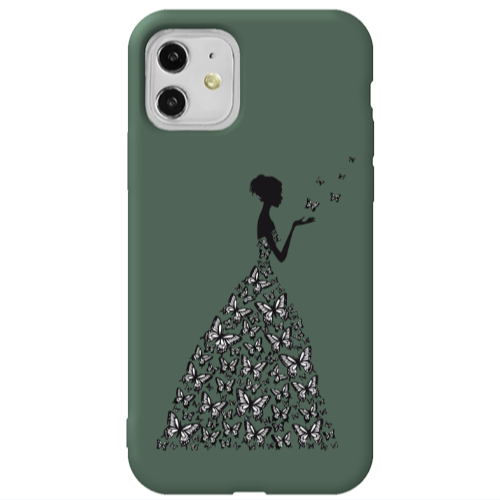 Apple iPhone 11  Butterfly Girl Dark Green Colored Silicone TPU Θήκη