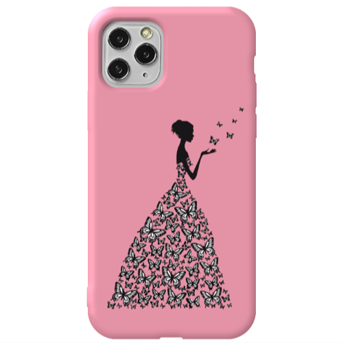 Apple iPhone 11 Pro Butterfly Girl Pink Colored Silicone TPU Θήκη