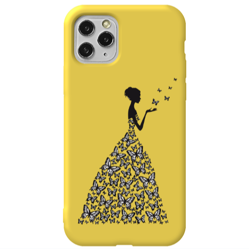 Apple iPhone 11 Pro Butterfly Girl Yellow Colored Silicone TPU Θήκη