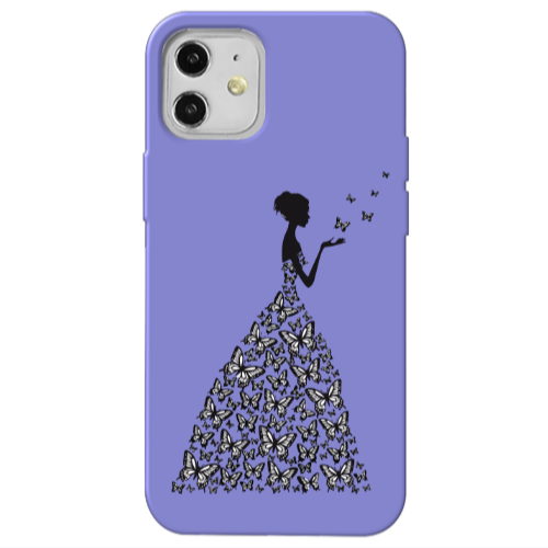 Apple iPhone 12 Butterfly Girl Purple Colored Silicone TPU Θήκη