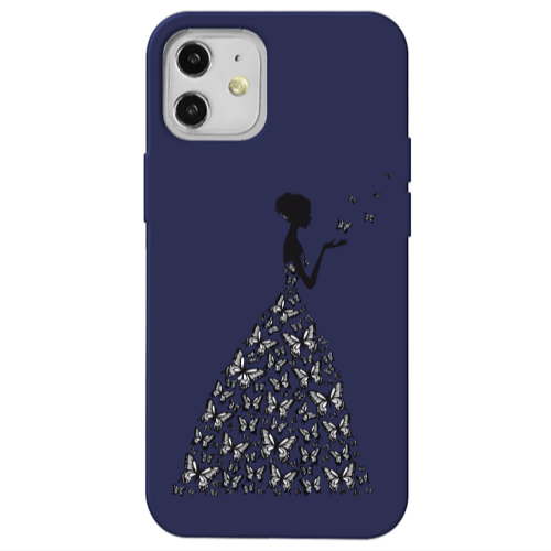 Apple iPhone 12 Butterfly Girl Dark blue Colored Silicone TPU Θήκη