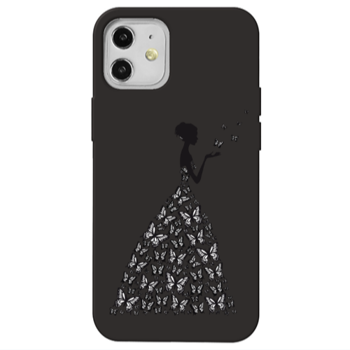 Apple iPhone 12 Butterfly Girl Black Colored Silicone TPU Θήκη