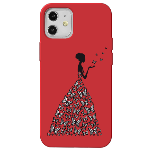 Apple iPhone 12 Butterfly Girl Red Colored Silicone TPU Θήκη