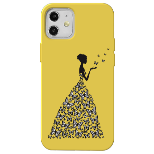 Apple iPhone 12 Butterfly Girl Yellow Colored Silicone TPU Θήκη
