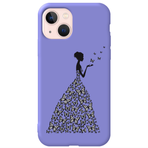 Apple iPhone 13 Butterfly Girl Purple Colored Silicone TPU Θήκη