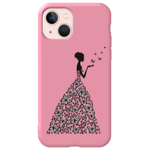 Apple iPhone 13 Butterfly Girl Pink Colored Silicone TPU Θήκη