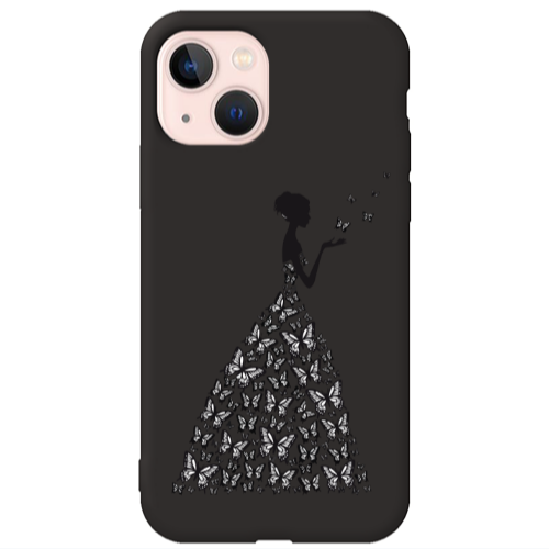 Apple iPhone 13 Butterfly Girl Black Colored Silicone TPU Θήκη