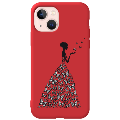 Apple iPhone 13 Butterfly Girl Red Colored Silicone TPU Θήκη