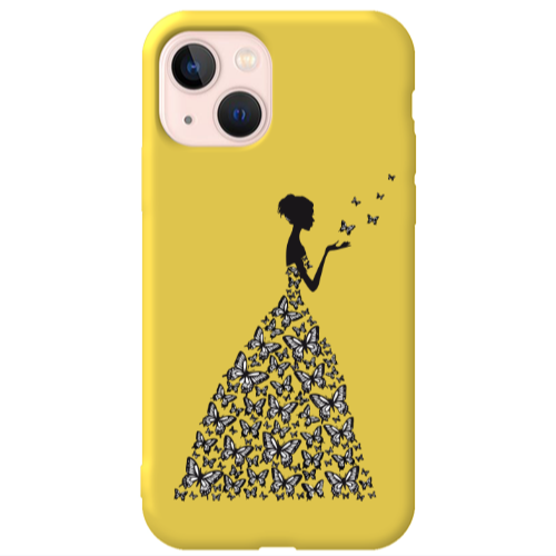 Apple iPhone 13 Butterfly Girl Yellow Colored Silicone TPU Θήκη