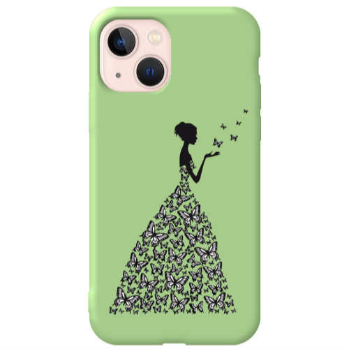 Apple iPhone 13 Butterfly Girl Light Green Colored Silicone TPU Θήκη