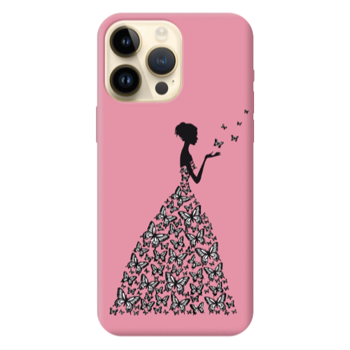 Apple iPhone 13 Pro Max Butterfly Girl Pink Colored Silicone TPU Θήκη