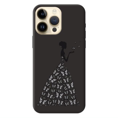 Apple iPhone 13 Pro Max Butterfly Girl Black Colored Silicone TPU Θήκη